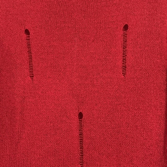 Red sweater with cut out collar and distressed runs size L - Picture 3 of 8